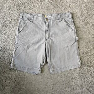 Carhartt Mens Relaxed Fit Gray Canvas Carpenter Shorts Size 38